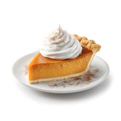 Slice of homemade Thanksgiving pumpkin pie with whipped cream