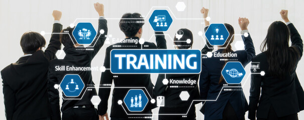 Professional Group Engaged in Training and Skill Development with Digital Learning Concepts and...