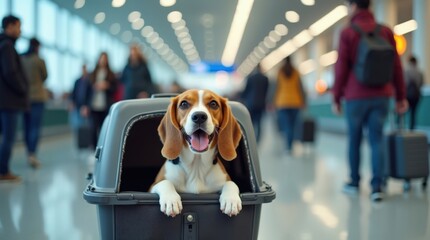 Beagle dog at airport