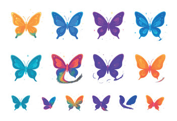 Vibrant neon butterflies with multicolor glow on dark gradient background