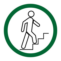 Stair Access and Ascending Steps Safety Signage
​Outline Icon of Person Walking Up Stairs
​Vertical Movement Symbol: Steps and Elevation Graphic