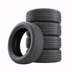 Stack of New Car Tires Isolated on White | Automotive Industry, Vehicle Maintenance and Tire Sales Marketing