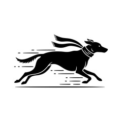 Vector art of silhouette of a dog running fast with scarf