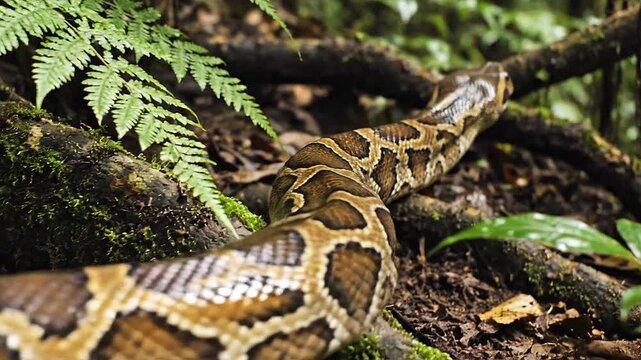 Every scale on a python's skin glistens as it moves through the undergrowth.