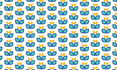 Geometric floral pattern with blue and yellow shapes. Seamless abstract vector ornament for textile, fabric, interior, ceramic, wallpaper, paper decoration, cover