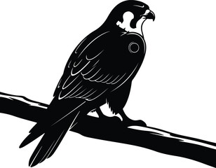 Silhouette peregrine falcon perched on a branch vector illustration