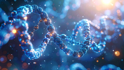 DNA Strand in Focus: A stunning, artistic visualization of a DNA strand, highlighting the intricate structure and molecular details in a vibrant, futuristic style.