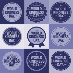 Obraz premium A grid of world kindness day badges in various designs and shades of blue and lavender colors