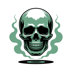 Fototapeta premium glowing green skull with smoke rising vector illustration in horror and halloween style on white background