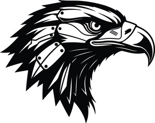 Obraz premium Silhouette Steampunk eagle head aggressive look in black vector illustration