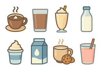 Assorted beverages: coffee, milkshake, and juice icons on gradient background