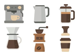 Collection of coffee brewing methods and equipment icons