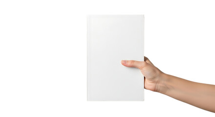 Hand holding a blank white box isolated on transparent background