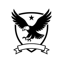 Vector art of eagle emblem with shield and ribbon