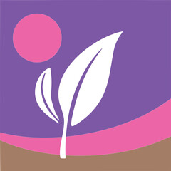 Growing white sprout against a colorful surreal landscape