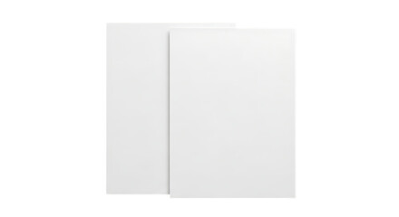 Two blank white sheets of paper isolated on transparent background, minimalist design