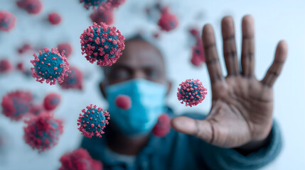 Man protecting himself from coronavirus particles AI Generated