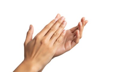 Closeup of clapping hands isolated on transparent background in studio shot