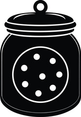 Cookie jar icon black silhouette illustration with round window and cookies inside isolated on transparent background