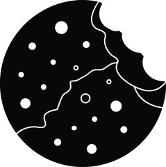 Bitten Chocolate Chip Cookie Silhouette Isolated on Transparent Background Sweet Snack Dessert Icon