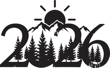 Fototapeta premium Nature Landscape 2026 Black Vector with Mountains and Sunrise