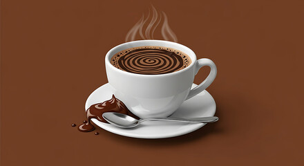 Obraz premium Black espresso mug on white saucer isolated with roasted coffee beans and steam