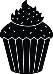 Cupcake black silhouette illustration with topping for pastry shop emblem or bakery logo design element sweet snack icon