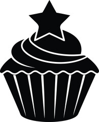 Star Topped Cupcake Swirl Icing Sweet Dessert Icon Vector Illustration