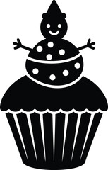 Snowman Cupcake Icon Sweet Dessert Character Vector Illustration