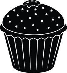 Cupcake or muffin with frosting and sprinkles, sweet baked dessert confectionery pastry vector illustration