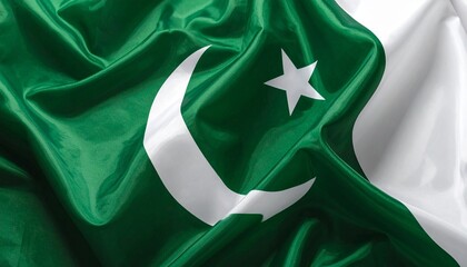 National Flag of Pakistan Waving with Crescent and Star on Green Field