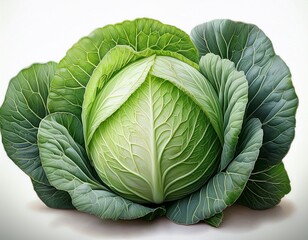 Obraz premium Fresh Cabbage Head Displaying Vibrant Green Leaves and Crisp Texture, Perfect for Healthy Cooking and Salads