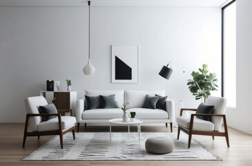 Studio simplicity. Modern furniture on white backdrop, highlighting form and function with clean aesthetic.