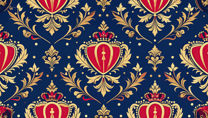 Seamless pattern of ornate royal heraldic emblems