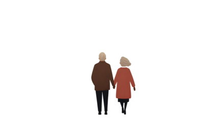 Elderly couple strolling hand in hand together, celebrating lasting love and companionship, perfect for heartwarming stories, senior living, retirement plans, or family legacies with mature style