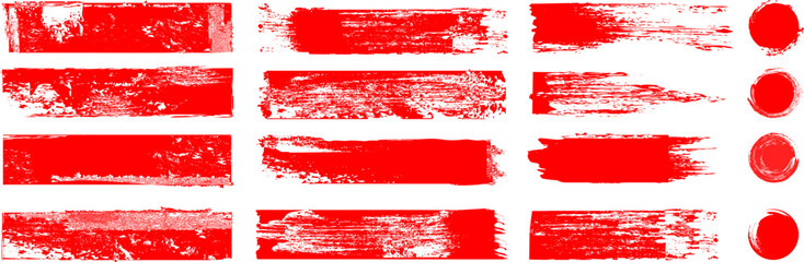 Japanese red ink set brushstroke vector pack paint strips circles frames and texture highlights.