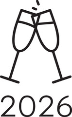Champagne Glasses and 2026 Typography Minimal Black Vector Greeting