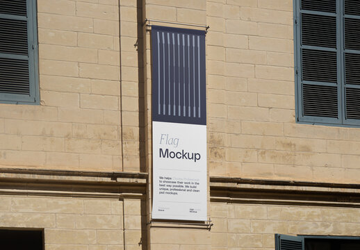 Attached to Wall Vertical Flag Mockup