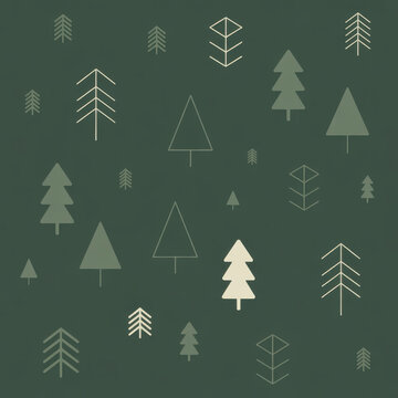 Seamless pattern of minimalist pine trees simple flat vector design nature background for textile and wallpaper