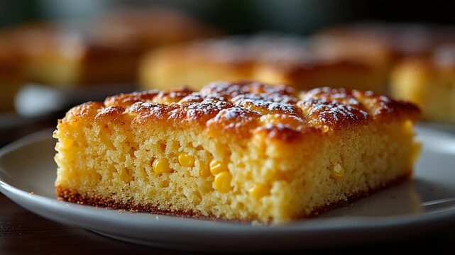 Freshly baked cornbread slice on a plate