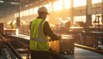 Packaging Line Operator Sealing Boxes at End of Shift