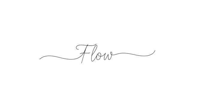 Word &ldquo;Flow&rdquo; in script font with wave line in letter F, minimal vector