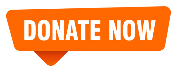 donate now sticker. donate now orange sign isolated on transpatent background