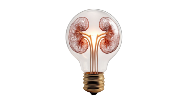PNG of Creative lamp design featuring illuminated kidney shapes, symbolizing health and wellness.