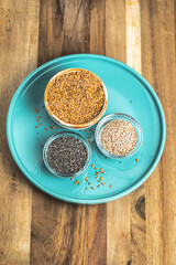 Small Bowls with Flax, Chia, and Sesame Seeds