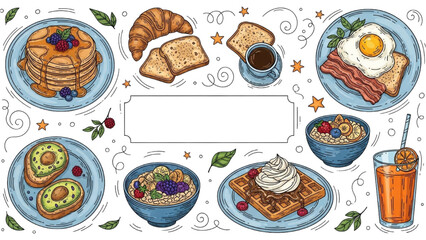 Delicious Breakfast Feast Pancakes, Waffles, and More - A Colorful Vector Illustration