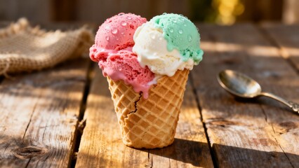 Savor the refreshing joy of an ice cream cone melting in summer sun