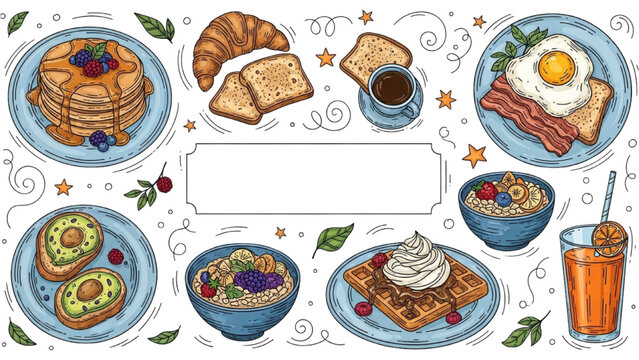 Delicious Breakfast Feast Pancakes, Waffles, and More - A Colorful Vector Illustration