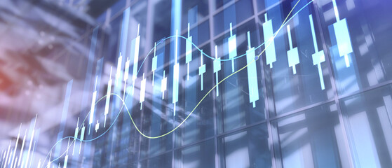 Economic growth graph chart. Double exposure mixed media. Finance Background