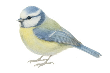 Obraz premium Blue tit bird watercolor drawing, small european avian wildlife illustration with transparent background